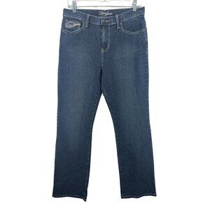 Zena Jeans Women Sz 14 Blue Denim Straight Leg HighRise Embroidered Pockets Boho